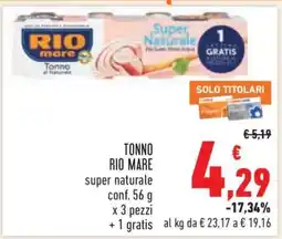 Conad Tonno Rio Mare Super Naturale offerta