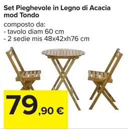 Carrefour Set Pieghevole in Legno di Acacia mod Tondo offerta