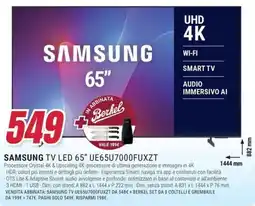 Trony SAMSUNG TV LED 65" UE65U7000FUXZT offerta