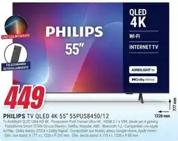 Trony PHILIPS TV QLED 4K 55" 55PUS8450/12 offerta