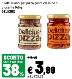 Iper La Grande Filetti di alici per pizza gusto classico o piccante DELICIUS offerta
