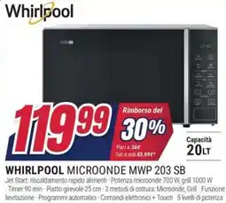 Trony WHIRLPOOL MICROONDE MWP 203 SB offerta