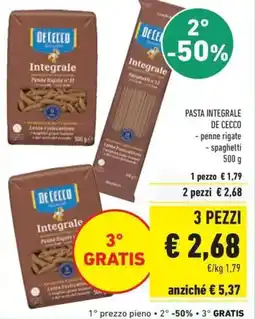 Conad Pasta integrale DE CECCO offerta