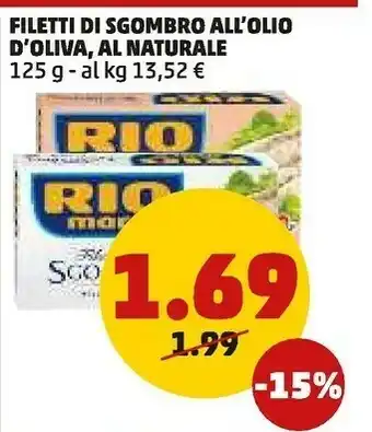 PENNY Filetti di sgombro al naturale 125 g(ml) offerta