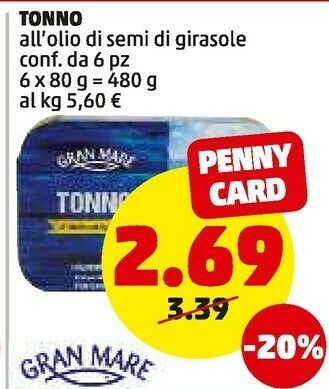 PENNY Tonno all'olio di semi di girasole offerta