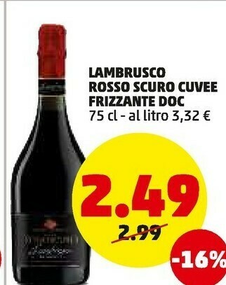 PENNY Lambrusco rosso scuro cuvee frizzante doc offerta