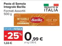 Carrefour PASTA DI SEMOLA INTEGRALE BARILLA offerta