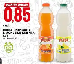 Eurospin Puertosol bibita tropicale/ limone lime e menta offerta