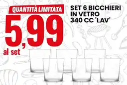 Eurospin Set 6 bicchieri in vetro 340 cc 'lav' offerta