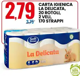 Eurospin Soft Dream Carta igienica la delicata, 20 rotoli, 2 veli, 170 strappi offerta