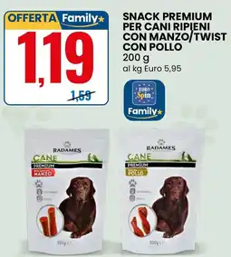 Eurospin Radames snack premium per cani ripieni con manzo/twist con pollo offerta