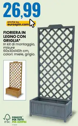 Eurospin Fioriera in legno con griglia offerta