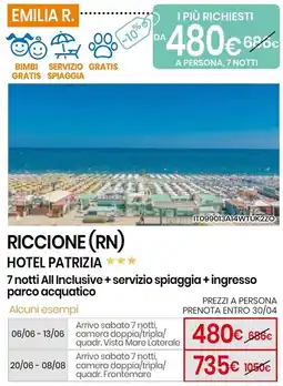 Eurospin Riccione (RN) hotel patrizia 7 notti offerta