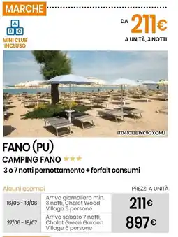 Eurospin Fano (PU) camping fano 3 o 7 notti pernottamento + forfait consumi offerta