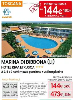 Eurospin Marina di bibbona (LI) hotel riva etrusca 2,3,5 o 7 notti offerta