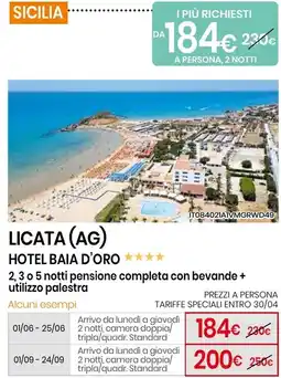 Eurospin Licata (AG) hotel baia d'oro 2,3 o 5 notti offerta