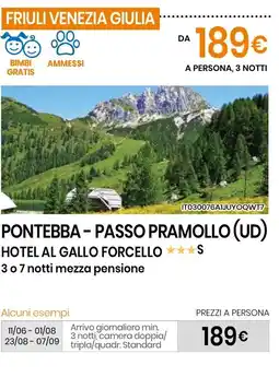 Eurospin Pontebba - passo pramollo (UD) hotel al gallo forcello 3 0 7 notti mezza pensione offerta
