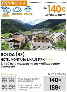 Eurospin Solda (BZ) hotel montana & haus firn 3, 4 o 7 notti offerta