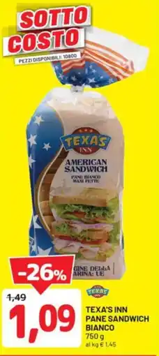 DPiù Texa's inn pane sandwich bianco offerta