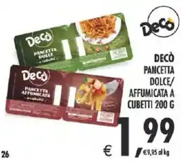 Deco Supermercati Decò pancetta dolce/ affumicata a cubetti offerta