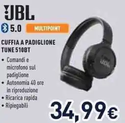Unieuro JBL CUFFIA A PADIGLIONE TUNE 510BT offerta
