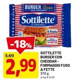 DPiù Sottilette burger con cheddar formaggio fuso a fette offerta