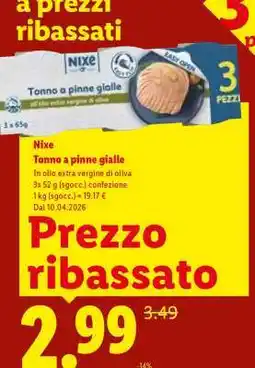 Lidl Nixe Tonno a pinne gialle offerta