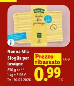 Lidl Nonna Mia Sfoglia per lasagne offerta
