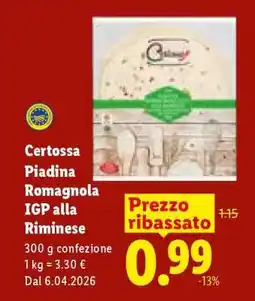 Lidl Certossa Piadina Romagnola IGP alla Riminese offerta