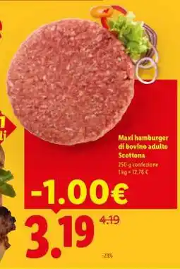 Lidl Maxi hamburger di bovino adulto scottona offerta