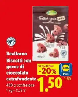 Lidl Realforno Biscotti con gocce di cioccolato extrafondente offerta