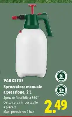 Lidl PARKSIDE Spruzzatore manuale a pressione, 2 L offerta