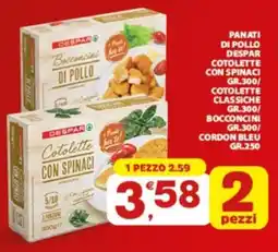 Eurospar Panati di pollo despar cotolette con spinaci cotolette classiche bocconcini / cordon bleu offerta
