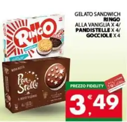 Eurospar Gelato sandwich RINGO alla vaniglia x4 PANDISTELLE X 4/ GOCCIOLE X4 offerta