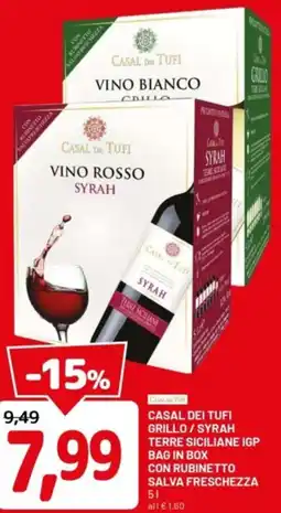DPiù Casal dei tufi grillo/syrah terre siciliane igp bag in box con rubinetto salva freschezza offerta