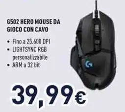 Unieuro G502 hero mouse da gioco con cavo offerta