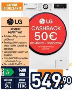 Unieuro LG LAVATRICE F4R7011TSWC offerta