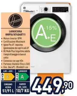 Unieuro Hoover LAVASCIUGA HWPS41074DAB711 offerta