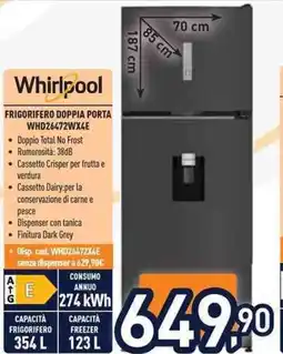 Unieuro Whirlpool FRIGORIFERO DOPPIA PORTA WHD26472WX4E offerta