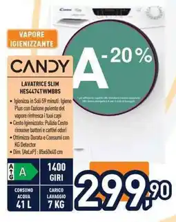 Unieuro CANDY LAVATRICE SLIM HES4474TWMB8S offerta