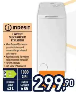 Unieuro INDESIT LAVATRICE CARICA DALL'ALTO BTWL60400IT offerta