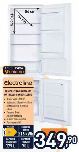 Unieuro Electroline FRIGORIFERO COMBINATO DA INCASSO BME34SL2EBO offerta