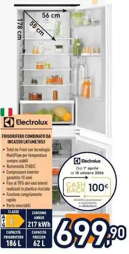 Unieuro Electrolux FRIGORIFERO COMBINATO DA INCASSO LNT6ME18S3 offerta