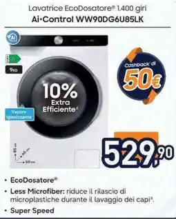 Unieuro SAMSUNG Lavatrice EcoDosatore 1.400 giri Ai-Control WW90DG6U85LK offerta