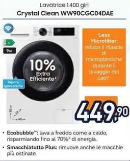 Unieuro SAMSUNG Lavatrice 1.400 girl Crystal Clean WW90CGC04DAE offerta