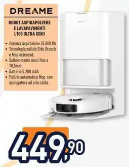 Unieuro Dreame robot aspirapolvere e lavapavimenti L10S ULTRA GEN3 offerta