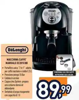 Unieuro DeLonghi MACCHINA CAFFE' MANUALE EC201CDB offerta