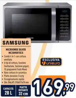 Unieuro SAMSUNG MICROONDE SILVER MC28H5015CS offerta
