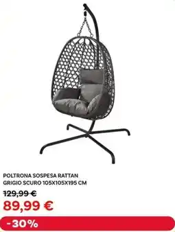 Max Factory Poltrona sospesa rattan grigio scuro 105x105x195 cm offerta