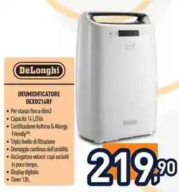 Unieuro DeLonghi DEUMIDIFICATORE DEXD214RF offerta